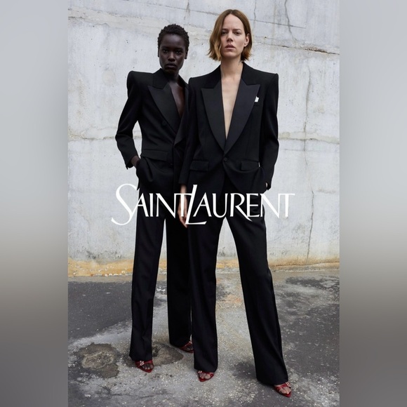 SAINT LAURENT YSL Double-Breasted Wool Satin Trim Blazer Jacket - Picture 5 of 5